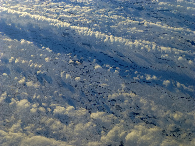 Low-lying clouds over sea ice on the Bellingshausen Sea.